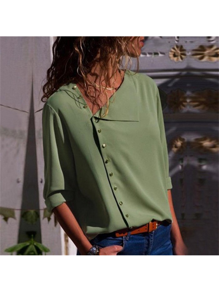 Women Casual Solid Long Sleeve Blouse Lapel Shirt blouse shirt women irregular collar Regular chemise femme 2018 