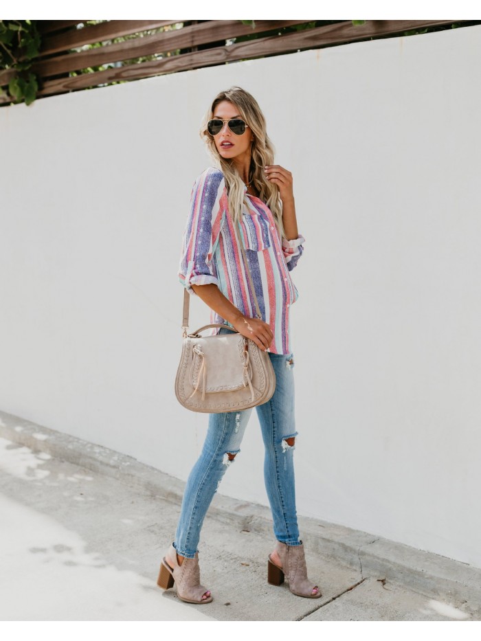 Fashion Womens Long Sleeve Harajuku Shirt Colours Rainbow Striped Blouse Casual Summer vintage