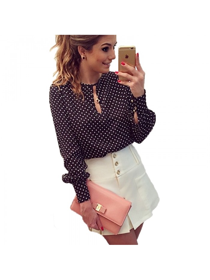 New Arrival Women Tops Casual O-Neck Long Sleeves Blouses Spring Summer Chiffon Polka Dots Shirt