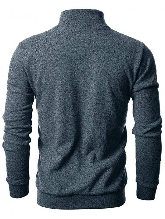 Mens Slim Fit Cable Knit Quarter Zip Long Sleeve Turtle Neck Pullover Sweater