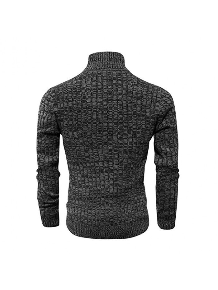 Men's Knit Cardigan Sweaters Slim Fit Stand Collar Zipper with 2 Side Pockets