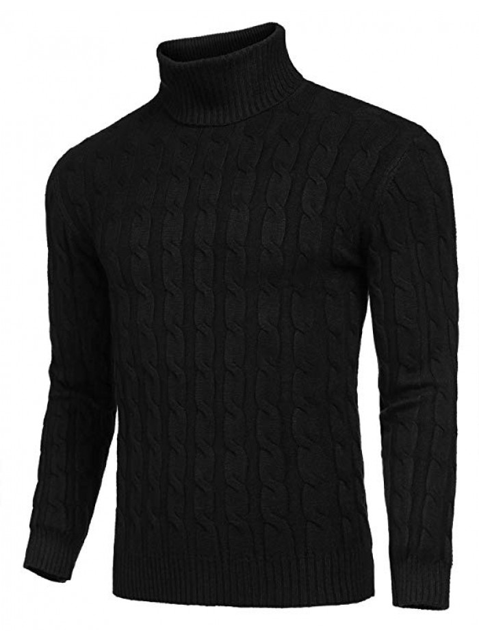 Men's Slim Fit Turtleneck Sweater Casual Twisted Knitted Pullover Sweaters
