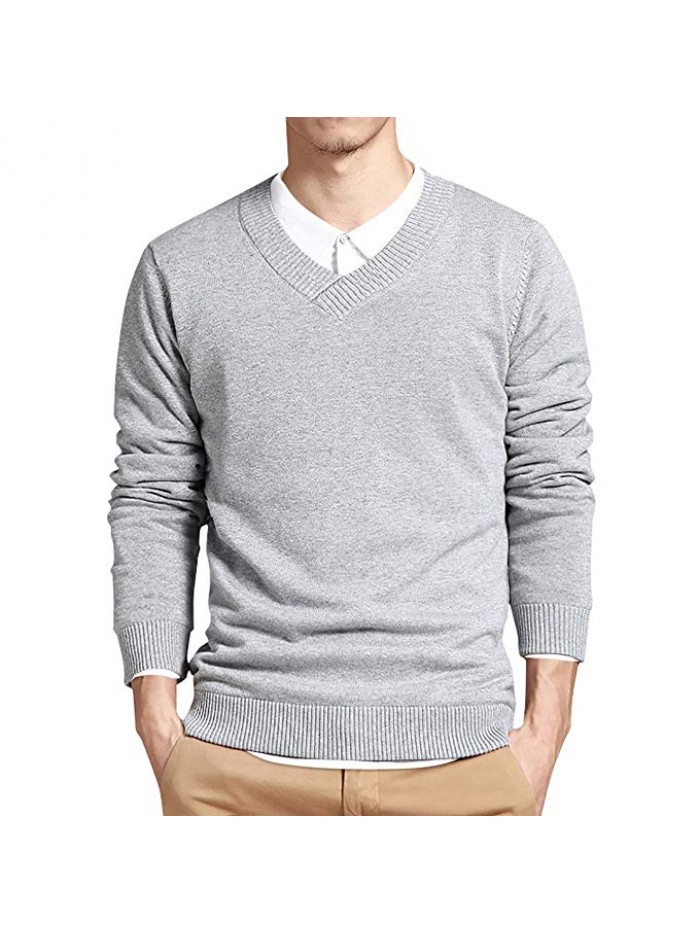 Mens Slim Comfortably Knitted Long Sleeve V-Neck Sweaters