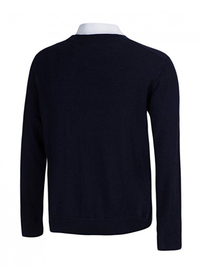 Men's 100% Wool Autumn Winter V-Neck Knitted Jumper Pullover