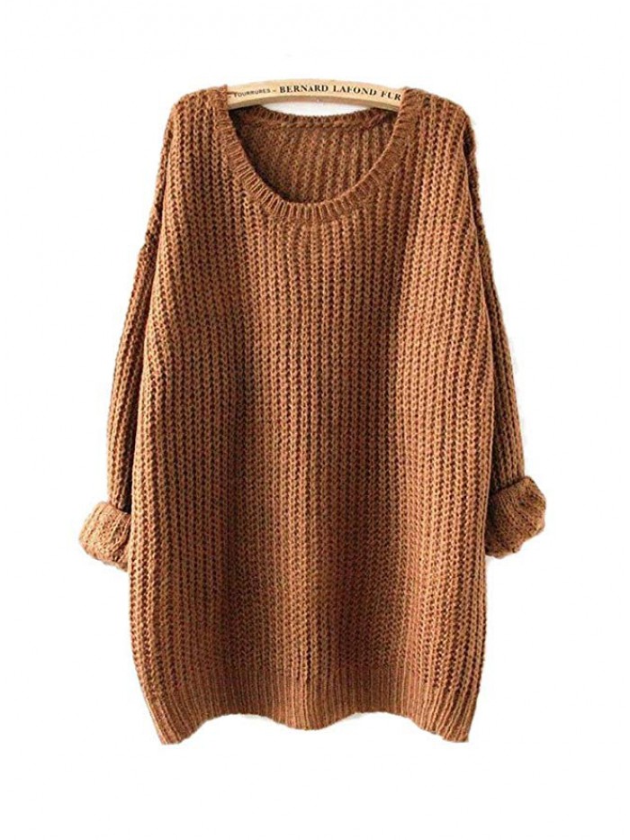 Women's Fashion Oversized Knitted Crewneck Casual Pullovers Sweater