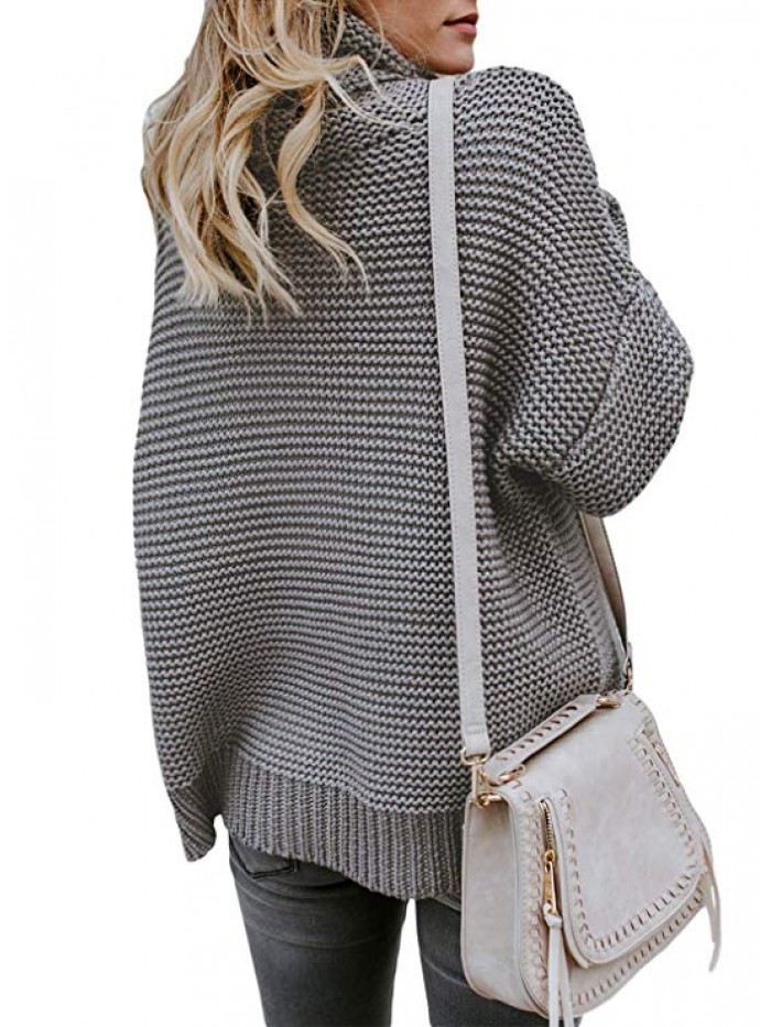 Womens Turtleneck Long Sleeve Chunky Knit Pullover Sweater