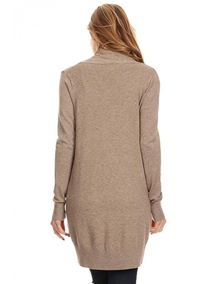 Womens Basic Open Front Knit Cardigan Sweater Top W/Pockets