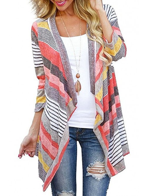 Women's 3/4 Sleeve Cardigans Striped Printed Open ...