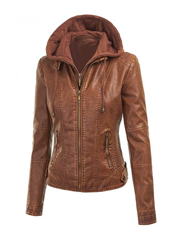 Womens Hooded Faux leather Jacket