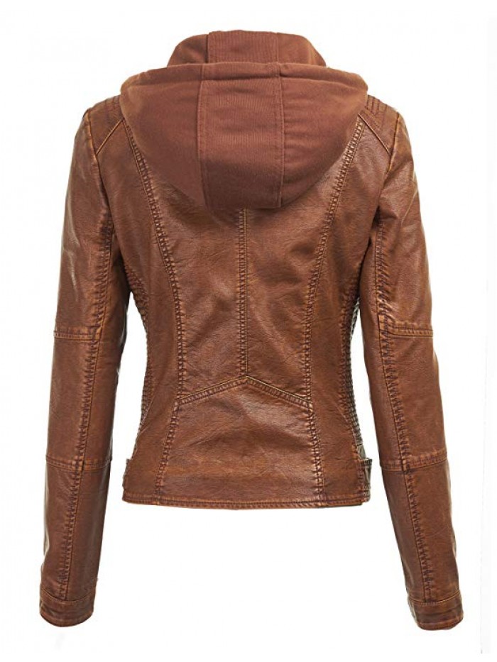 Womens Hooded Faux leather Jacket
