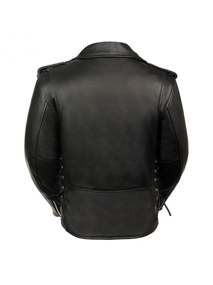 Ladies Black Classic MC Premium Leather Jacket-Side Laces
