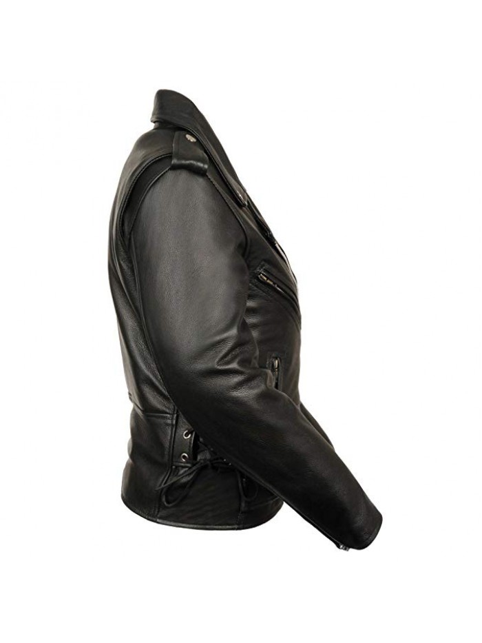 Ladies Black Classic MC Premium Leather Jacket-Side Laces