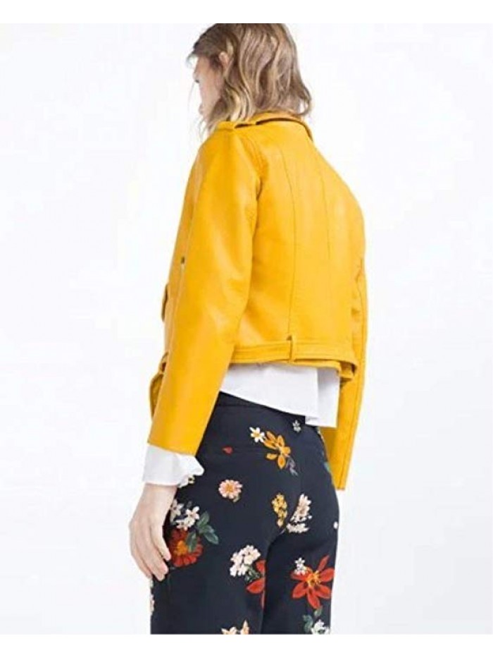 Women's Trendy Stand Collar PU Leather Moto Jacket Leather Coat