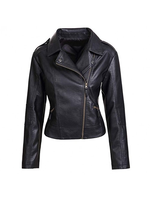 Women's Slim Tailoring Faux Leather PU Short Jacke...