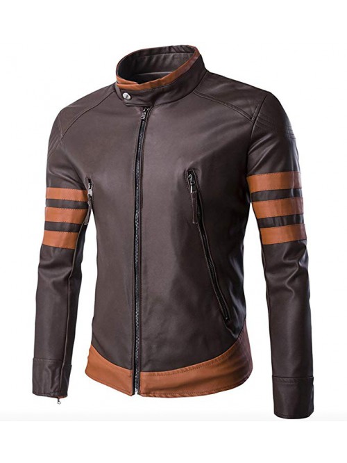 Men Vintage Faux Leather Motorcycle Jacket Brown