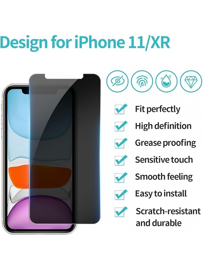 PEHAEL 3 Pack for iPhone 11/iPhone XR Privacy Screen Protector Anti-Spy Tempered Glass Film 9H Hardness Easy Installation Bubble Free [6.1 inch]