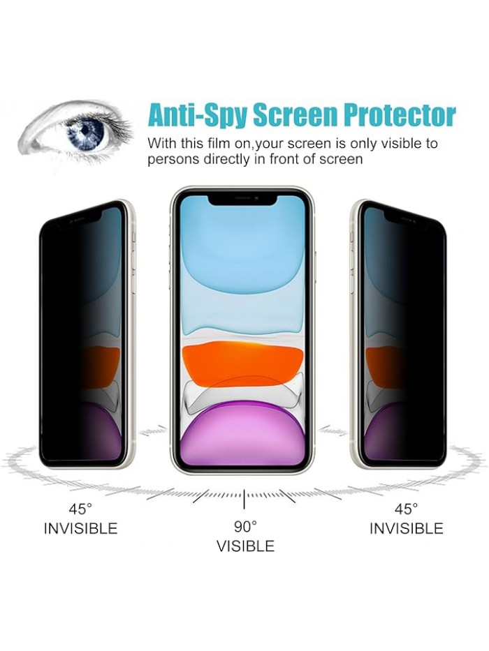 PEHAEL 3 Pack for iPhone 11/iPhone XR Privacy Screen Protector Anti-Spy Tempered Glass Film 9H Hardness Easy Installation Bubble Free [6.1 inch]