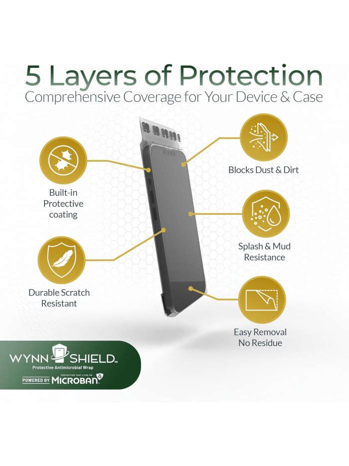WynnShield™ Protective Phone Case Wrap Powered by Microban® -10 Packs - Ultra-Thin Easy Apply Contact Film for Phones, Scratch-Resistant, Easy Removal, Enhanced Device Hygiene