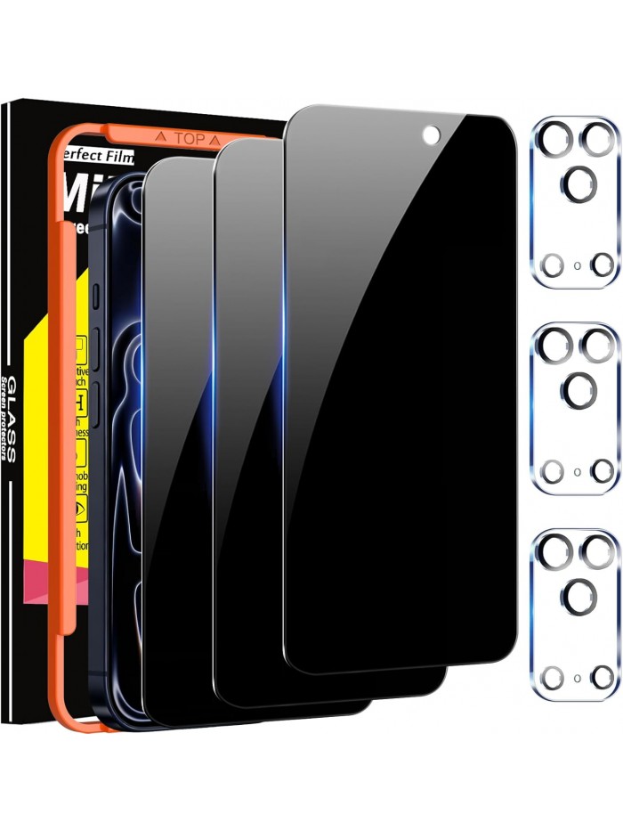 Milomdoi 3 Pack Privacy Screen Protector for iPhone 17 Pro Max [Phone Case Friendly] Accessories Private Film, 3 Pacs Tempered Glass Camera Lens Protector, with Mounting Frame for Apple Anti Spy,Black