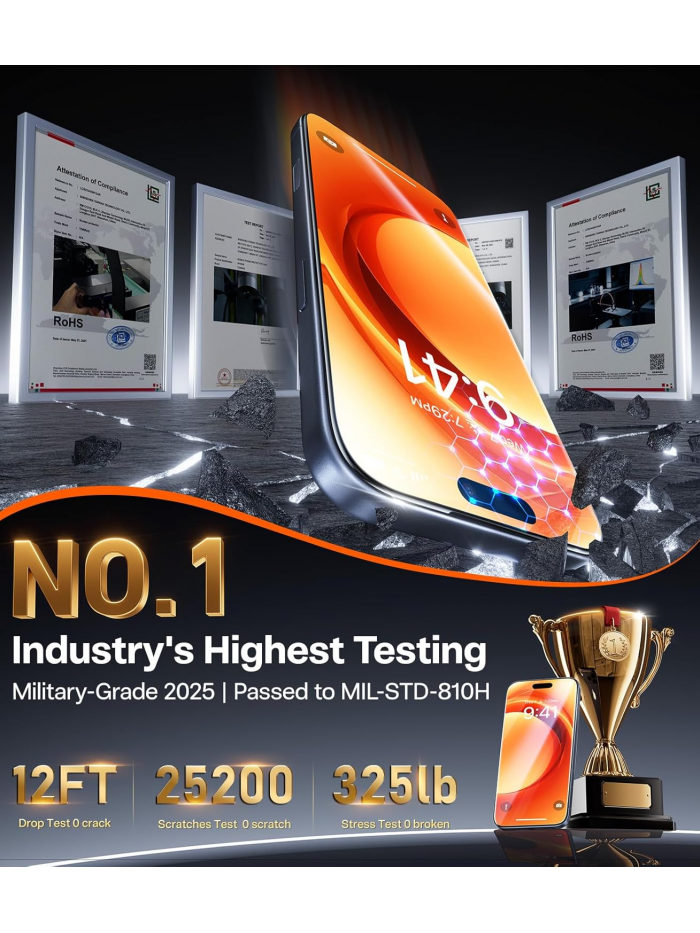 TORRAS Unbreakable for iPhone 17 Pro Screen Protector, 9H+ Military-Grade,12 FT Shatterproof, Aerospace Tempered Glass 2 Pack - Full Coverage, Anti-Scratch, Bubble-Free, Easy Installation,6.3 inch