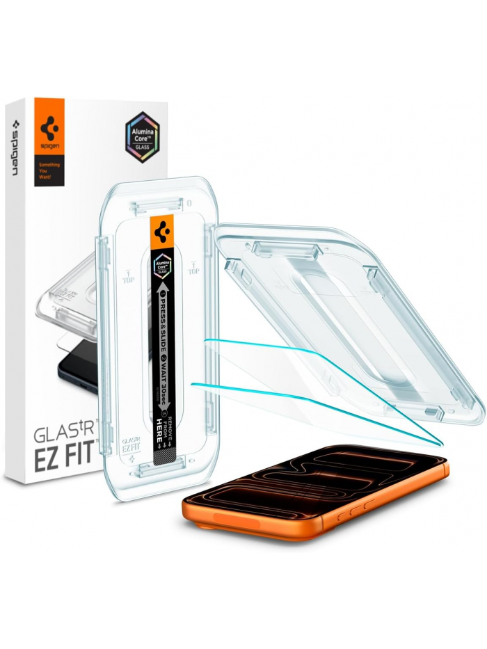 Spigen AluminaCore Tempered Glass Screen Protector [Glas.tR EZ Fit] designed for iPhone 17 Pro Max | iPhone 16 Pro Max [2 Pack] 9H+ Hardness, Aluminum-Enhanced Durability