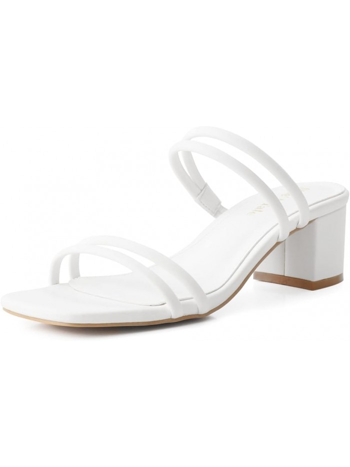 Shoe'N Tale Pearl Heels for Women Block Low Heel Heeled Sandals Square Toe Slip On Slide Mules