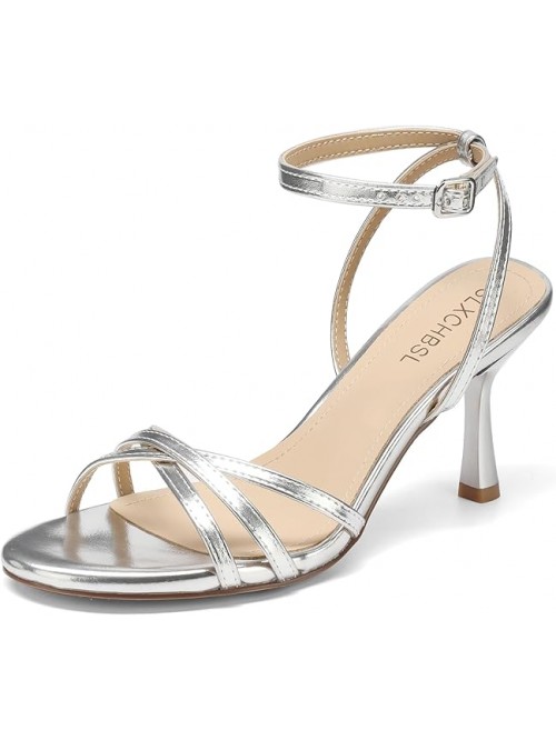 Women's Strappy Heeled Sandals 3 Inch High Heels R...