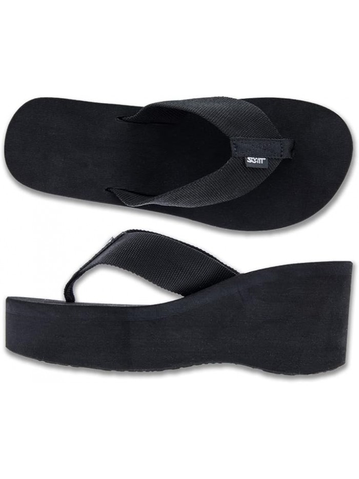 Scott Hawaii Women's Wahine Narrow Width Non-Marking Platform Wedge Slipper with Durable Nylon Straps