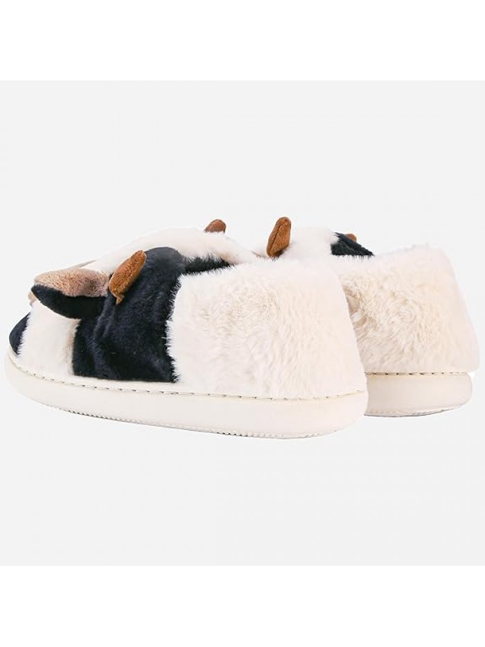 Cow Slippers for Women and Men, Fluffy Cute Cozy Cartoon Fuzzy Cow House Slipper Womens Milky Cows Animal Preppy Funny Kawaii Pillow Cloud Fall Winter Bedroom Home Shoes for Indoor and Outdoor