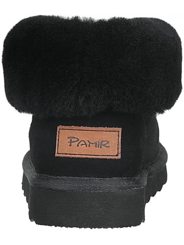 PAMIR Women's Genuine Suede Slipper Boots & House Shoes - Sheepskin Trim, Memory Foam, Indoor/Outdoor Ankle Booties