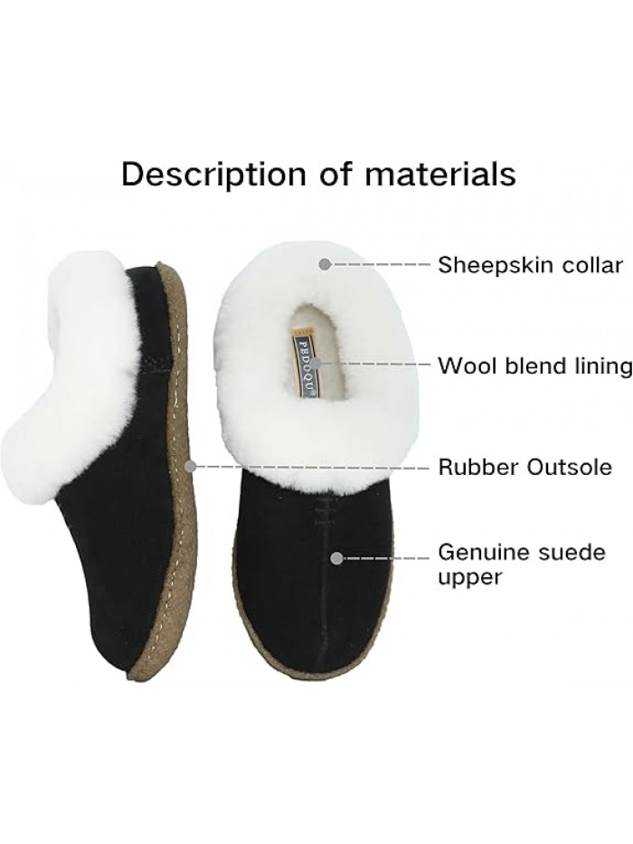 Women's Slippers Genuine Leather Upper Sheepskin Collar Wool Blend Lining Indoor & Outdoor Slip On Loafers Shoes for Women