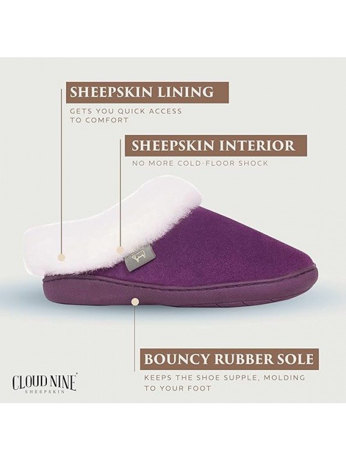 Cloud Nine Women’s Sunrise Sheepskin Scuff - Slip-On Sheepskin Slippers for Women with Durable Suede Upper and Rubber Sole