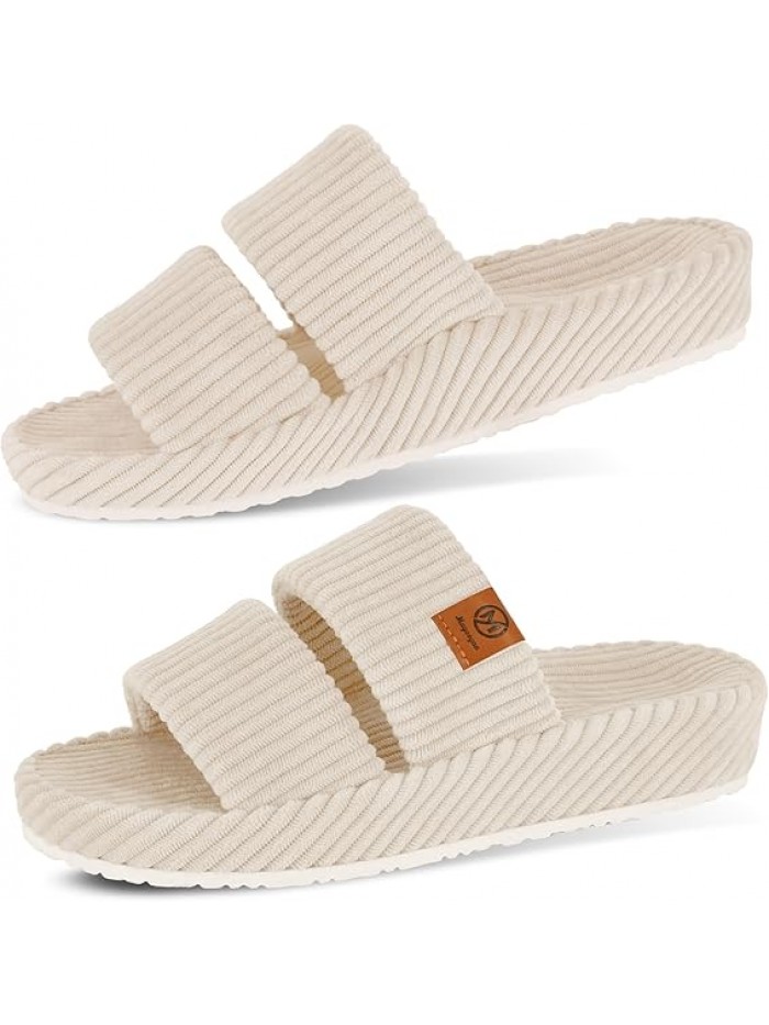 Orthopedic Slippers for Women with Ach Support Memory Foam Slippers for Plantar Fasciitis Orthotic Open Toe House Shoes Indoor Outdoor Rubber Sole