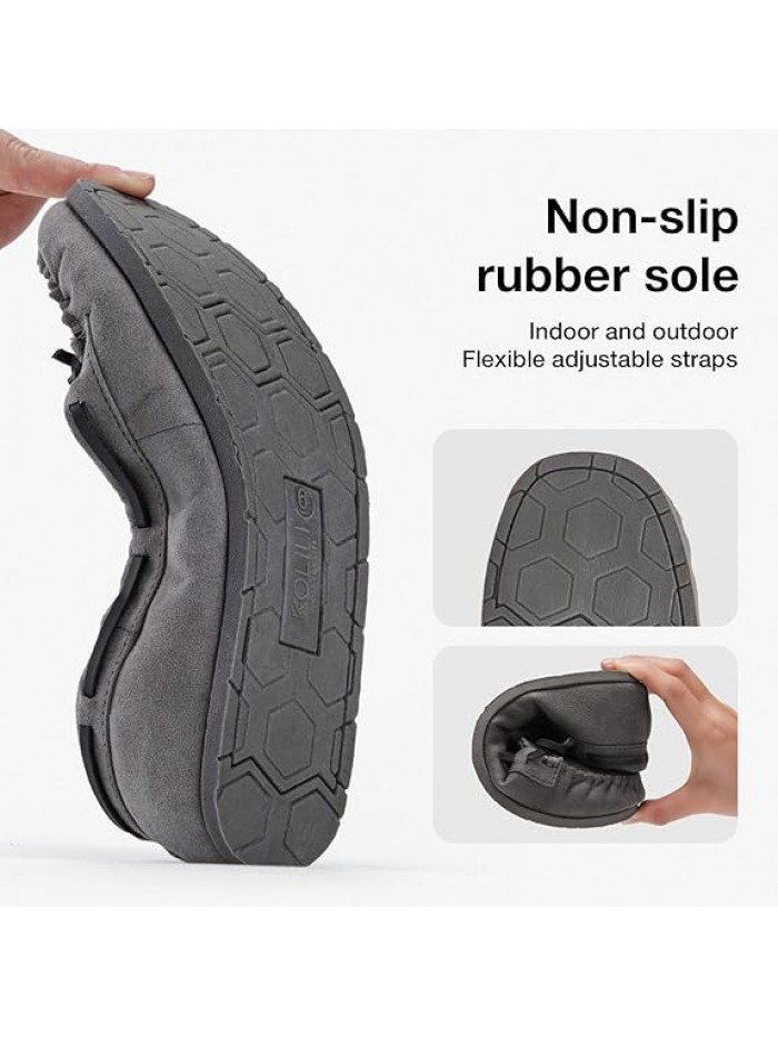 KOLILI Womens Faux Fur Moccasin Slippers, Indoor Outdoor Warm & Cozy House Shoes with Durable Rubber Sole