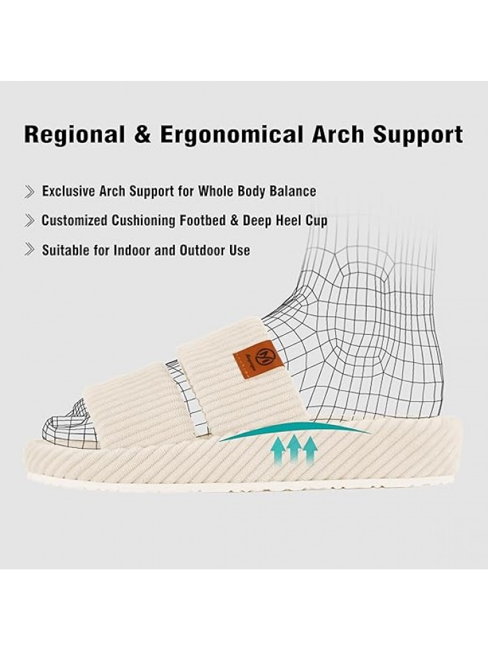 Orthopedic Slippers for Women with Ach Support Memory Foam Slippers for Plantar Fasciitis Orthotic Open Toe House Shoes Indoor Outdoor Rubber Sole