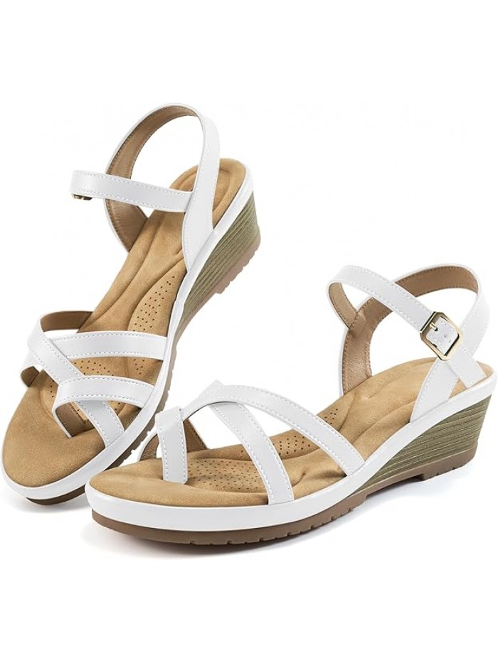Aomigoct Dressy Womens Wedge Sandals: Comfortable Platform Work Sandals for Women 2026 - Casual Walking Wedding Shoes