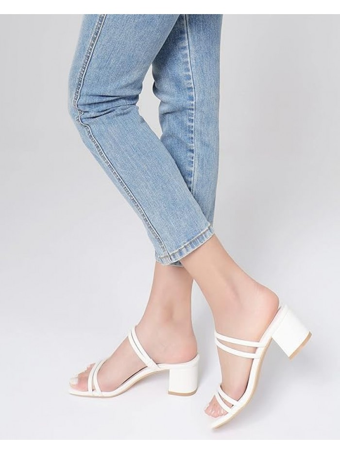 Shoe'N Tale Pearl Heels for Women Block Low Heel Heeled Sandals Square Toe Slip On Slide Mules
