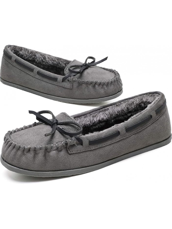 KOLILI Womens Faux Fur Moccasin Slippers, Indoor Outdoor Warm & Cozy House Shoes with Durable Rubber Sole